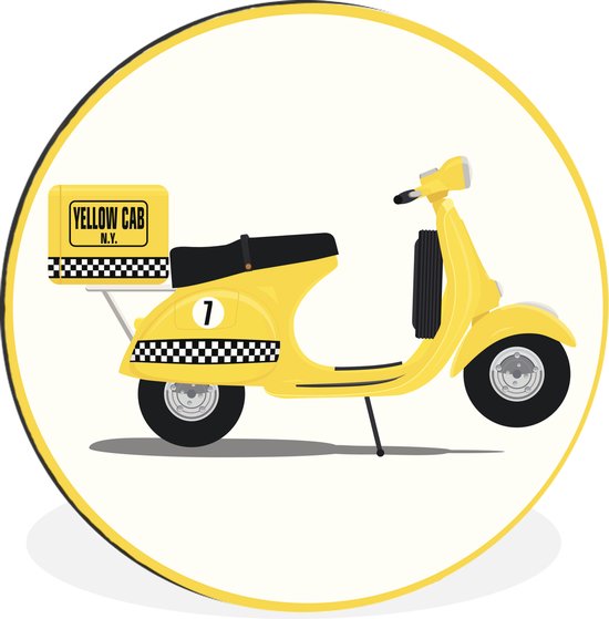 WallCircle - Wandcirkel - Muurcirkel - Illustratie van een Vespa als taxi - Aluminium - Dibond - ⌀ 60 cm - Binnen en Buiten