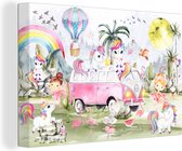 Canvas schilderij - Kinderkamer eenhoorn 90x60 - Kamer decoratie accessoires kinderen - Unicorn schilderijen babykamer - Wanddecoratie slaapkamer meisjes - Muurdecoratie - Wanddoek interieur - Woondecoratie huis - Woonaccessoires