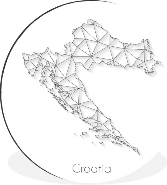 Carte de la Croatie composée de lignes en noir et blanc Cercle mural aluminium - ⌀ 30 cm - peinture ronde - impression photo sur aluminium / dibond / cercle mural / cercle vivant / cercle de jardin (décoration murale)