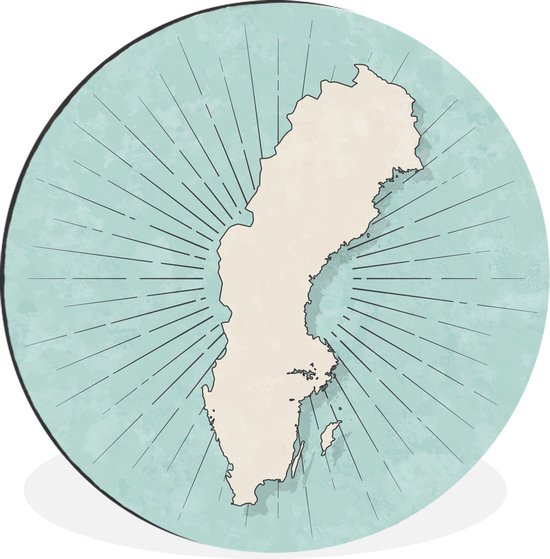 Carte de la Suède au style vintage Cercle mural aluminium - ⌀ 90 cm - peinture ronde - impression photo sur aluminium / dibond / cercle mural / cercle vivant / cercle de jardin (décoration murale)