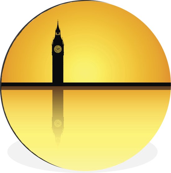 Wandcirkel - Aluminium - Illustratie van de Big Ben voor een oranje achtergrond - ⌀