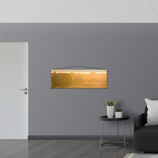 WallClassics - Affiche Textile - Balles de Foin au Pâturage - 120x40 cm Photo sur Textile