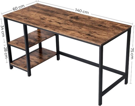 COSTWAY Computertafel, hout, donkerbruin, 75 x 50 x 75 cm