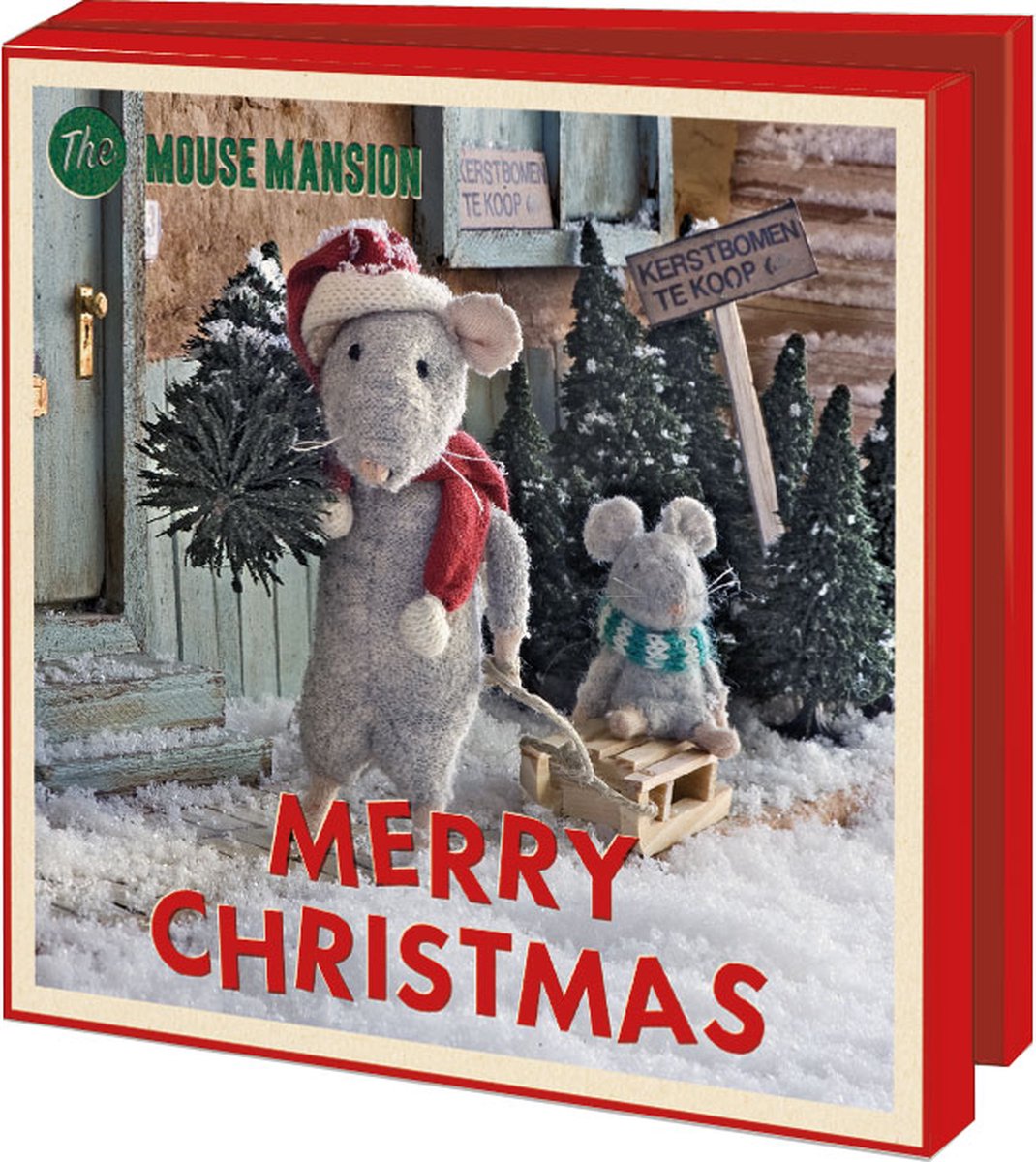 Bekking & Blitz - Kerstkaartenmapje - Set Kerstkaarten - Kunstkaarten - 10 stuks - Inclusief enveloppen – Uniek design - Dieren - Het Muizenhuis - Merry Christmas - The Mouse Mansion