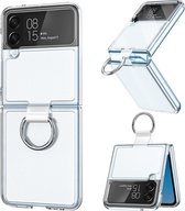 Hoesje Geschikt Voor Samsung Galaxy Z Flip 4 hoesje doorzichting met Ring houder - Luxe Backcover - Transparant