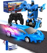 Huntex RC Transformerende Auto/Robot - 2 in 1 - Afstand Bestuurbare Auto - Inclusief Batterijen - Blauw - Neonlicht - Radiografische - Speelgoed Auto - Robot Speelgoed Jongens