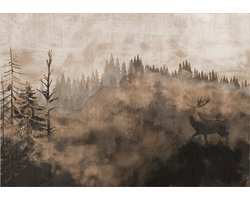 Fotobehangkoning - Behang - Vliesbehang - Fotobehang Bos - Schilderij - Vintage - Memory of the Wild - 200 x 140 cm