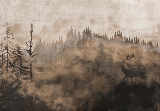 Fotobehangkoning - Behang - Vliesbehang - Fotobehang Bos - Schilderij - Vintage - Memory of the Wild - 200 x 140 cm