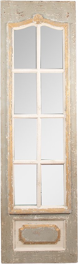 Clayre & Eef Spiegel 50x172 cm Beige Grijs Hout Glas Rechthoek Grote Spiegel