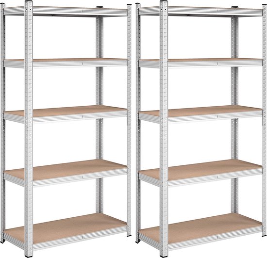 Hoppa! Magazijnstelling - Opbergrek, stellingkast, werkplaatskast, 2 stuks van 90x40x180 cm (BxDxH), belastbaar tot 875 kg (175 kg per plank), 5 verstelbare legplanken, metalen legplank, legplank zonder bouten, zwaar rek, kelderrek voor zwaar gebruik