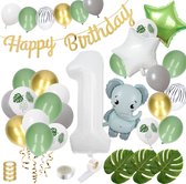 Partizzle Olijfgroene 1 Jaar Verjaardag Versiering - Baby / Kind - Happy Birthday Slinger Decoratie - 1e Helium Latex & Folie Ballonnen - Jongen & Meisje  - Jungle Safari