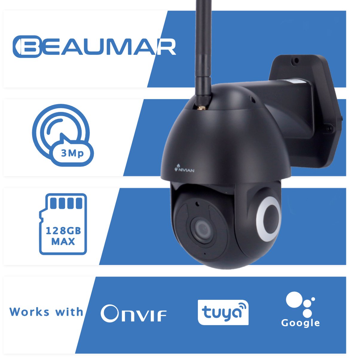 Beaumar ® Nivian ipc 0s2-black beveiligingscamera draadloos buiten- wifi smart - tracking - draai- en kantelbaar - 2k - 3 megapixel - camera beveiliging draadloos wifi - 3 jaar garantie