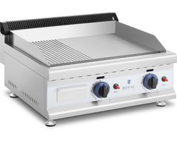Dubbele gasgrill - 60 x 40 cm - glad / geribbeld - 2 x 3.100 W - aardgas - 20 mbar - Royal Catering