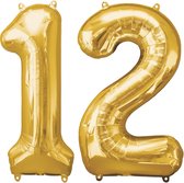 Versiering 12 Jaar Ballon Cijfer 12 Verjaardag Versiering Folie Helium Ballonnen Feest Versiering XL Formaat Goud - 86Cm