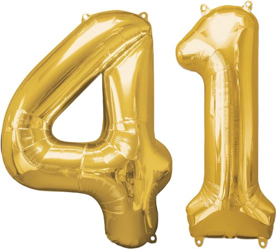 Versiering 41 Jaar Ballon Cijfer 41 Verjaardag Versiering Folie Helium Ballonnen Feest Versiering XL Formaat Goud - 86Cm