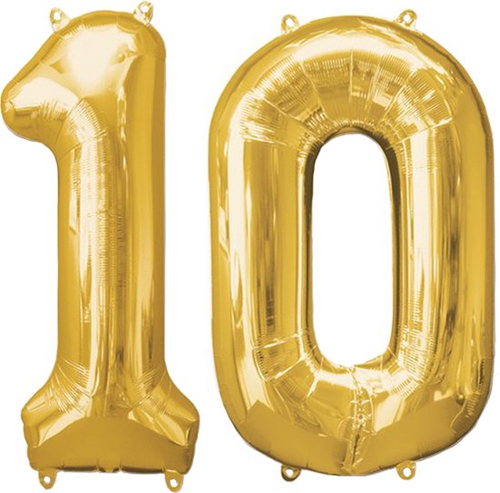 Versiering 10 Jaar Ballon Cijfer 10 Verjaardag Versiering Folie Helium Ballonnen Feest Versiering XL Formaat Goud - 86Cm