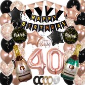 40 Jaar Feest Verjaardag Versiering Confetti Helium Ballonnen Slingers Happy Birthday Rose Goud & Zwart XL SET – 60 Stuks
