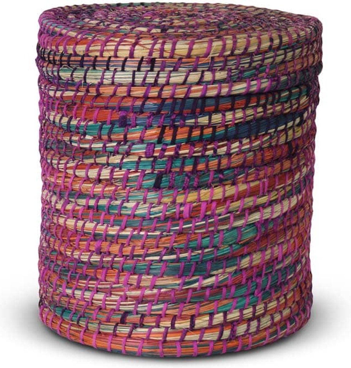 Safaary - Opbergmand met Deksel van Zeegras Fuchsia Rond