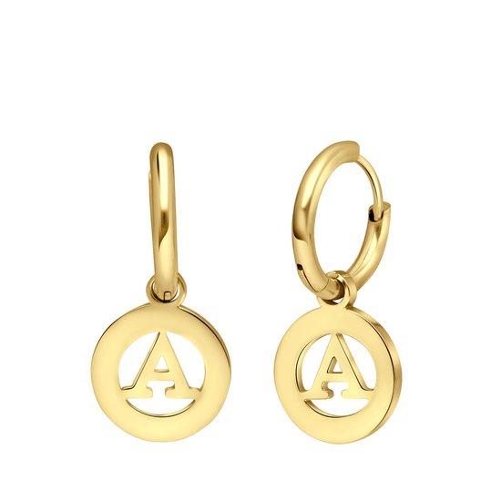 Lucardi Dames Goldplated oorbellen met letter - A - Oorbellen - Cadeau - Staal - Goudkleurig