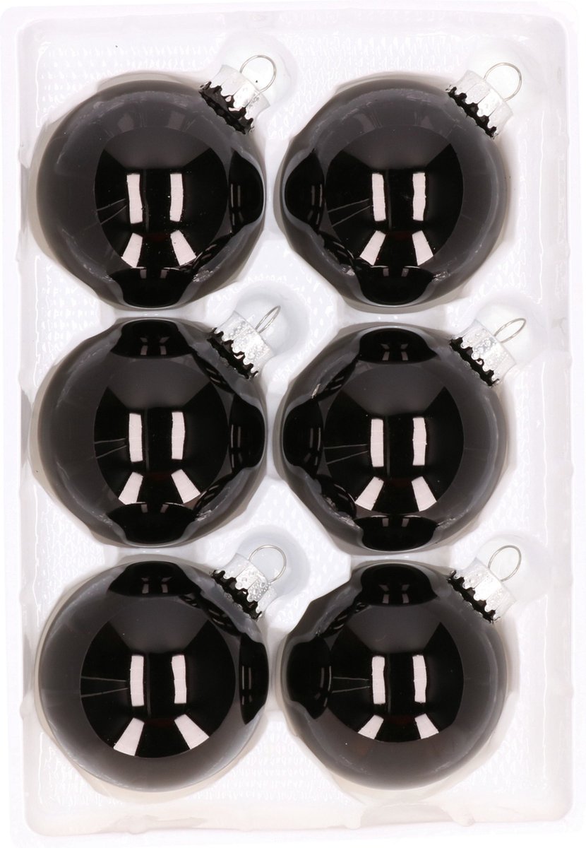 6x stuks Kerstversiering zwarte kerstballen van glas 7 cm