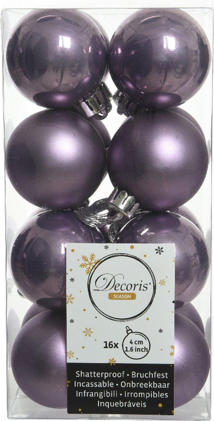 16x Boules de Noël en plastique violet lilas chiné 4 cm - Mat/brillant - Boules de Noël en plastique incassables