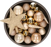 Set de 33 x boules de Noël en plastique avec pic étoile mélange or/champagne/marron - Incassable - Décorations de Noël/ décorations d'arbres