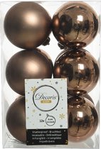12x pcs boules de Noël en plastique marron noyer 6 cm - Mat/brillant - Boules de Noël en plastique incassables