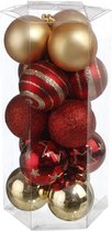 Atmosphera Kerstballen - 15st - kunststof - goud-rood - 5cm