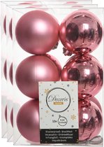 36x stuks kunststof kerstballen lippenstift roze 6 cm - Mat/glans - Onbreekbare plastic kerstballen