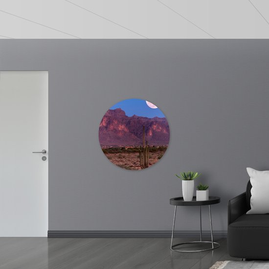 WallClassics - Cercle mural en panneau de mousse PVC - Lune sur les Montagnes dans une zone Droog - Photo 90x90 cm sur cercle mural (avec système de suspension)