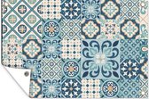Muurdecoratie Bloemen - Blauw - Design - Tegel - 180x120 cm - Tuinposter - Tuindoek - Buitenposter
