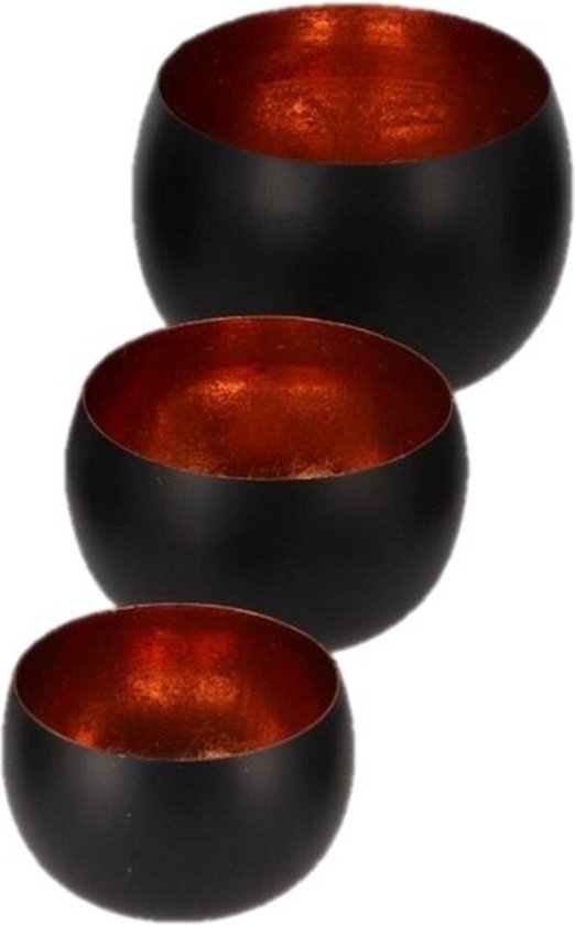 Set theelichthouders voor Waxinelichtjes - Set van 3 - Decoratie - Kaarsenhouder - Metaal - Marrakech - Black/Copper