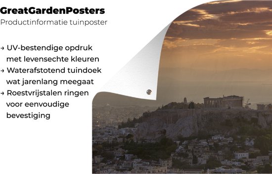 Affiche de jardin Acropole au crépuscule d'Athènes 180x120 cm - Toile de jardin / Toile d'extérieur / Peintures d'extérieur (décoration de jardin) XXL / Groot format!