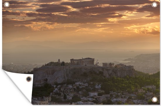 Affiche de jardin Acropole au crépuscule d'Athènes 180x120 cm - Toile de jardin / Toile d'extérieur / Peintures d'extérieur (décoration de jardin) XXL / Groot format!