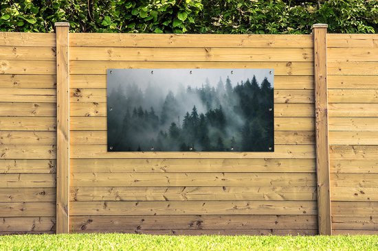 Affiche de jardin - Brouillard - Arbres - Forêt - 200x100 cm - Affiche clôture - Nature - Décoration murale - Décoration murale