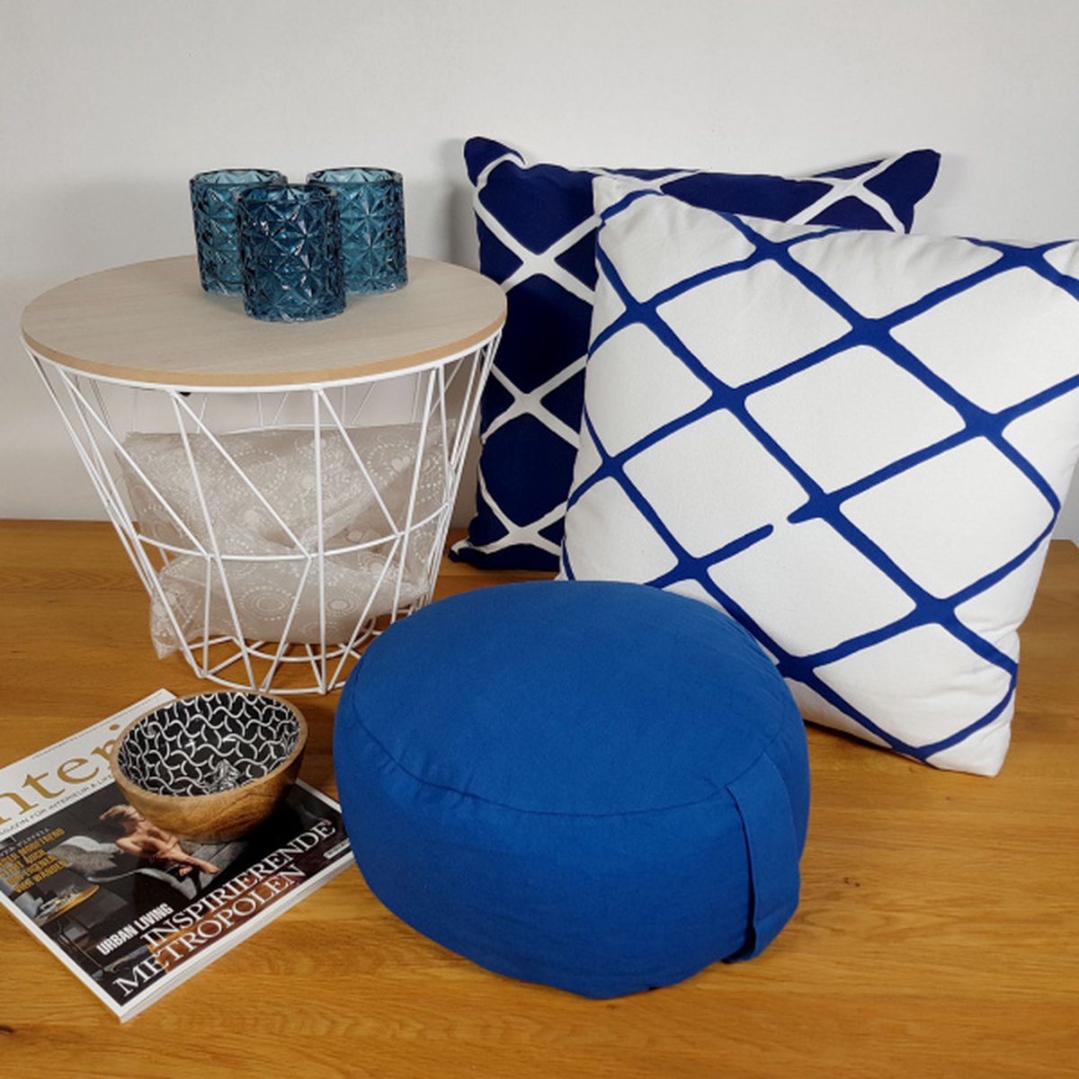 Set van 2 Ronde Meditatie en Yogakussens - Lotusdesign - Blauw