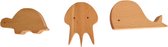 Wandhaakje 3 stuks - Zeedieren - Wandhaakje dieren - Schildpad - Inktvis - Walvis - wandhaak - kapstok haakje - houten wandhaak - ophanghaak - ophanghaakje - deurknop - kastknop - meubelbeslag