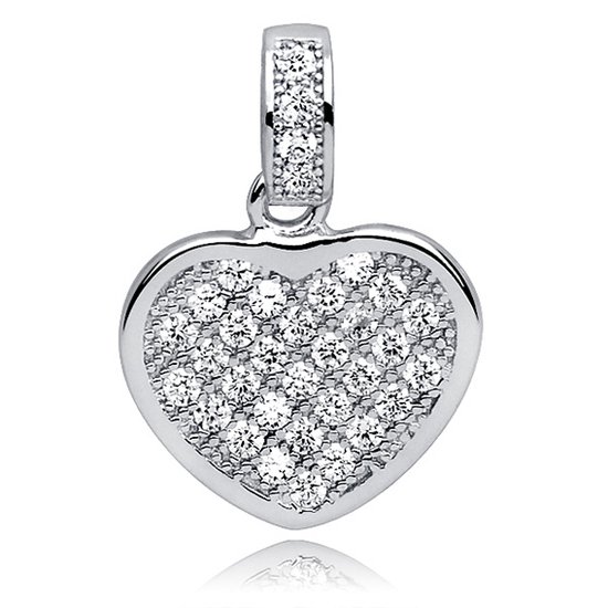 Zilveren hanger hart - Glimmende zirkonia's - gemaakt van 925 sterling zilver - 17 x 16 mm