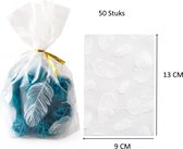 FISKA - 50 x KLEINE!! Uitdeelzakjes Wit Veer - Uitdeelcadeau - Transparante Zakjes - Plastic Zakjes - Traktatie Zakjes - Snoepzakjes