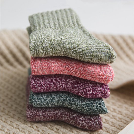 5 Paires de Chaussettes en Laine - Femme - Taille Unique (Taille 38 à 41) - Différentes Couleurs