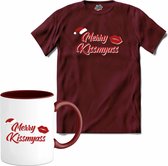 Merry kissmyass - T-Shirt met mok - Heren - Burgundy - Maat M
