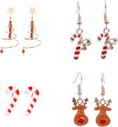 Foute oorbellen - Set van 4 - Kerstboom - Candy Cranes - Hertjes
