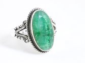 Bague artisanale en argent avec émeraude - taille 18,5