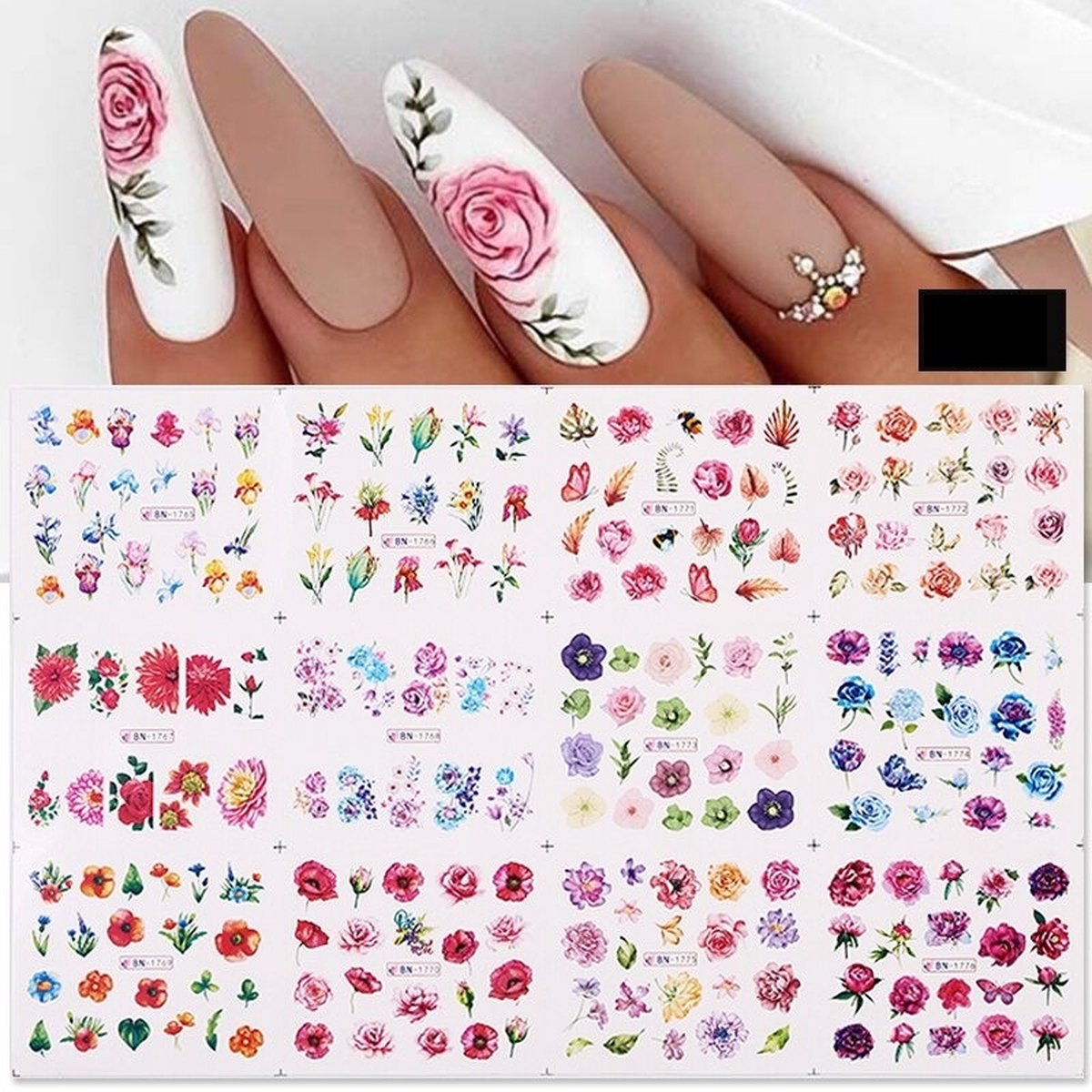 Goedkoopste WiseGoods Luxe Nailart Stickers Bloemen - Nail Art Sticker Nagel - Decoratieve Accessoires Nagels - Decoratie Nagelstickers Bloem