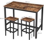 Hoppa! bartafel met barstoelen / bartafelset met 2 barkrukken / aanrecht met barstoelen, keukentafel en keukenstoelen in industrieel ontwerp, voor keuken, 120 x 60 x 90 cm, vintage, donkerbruin