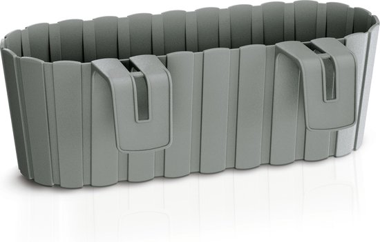 Balkon plantenbak/bloembak - met haken - kunststof - rechthoekige - grijs - 38 cm - Tuin/balkon decoraties