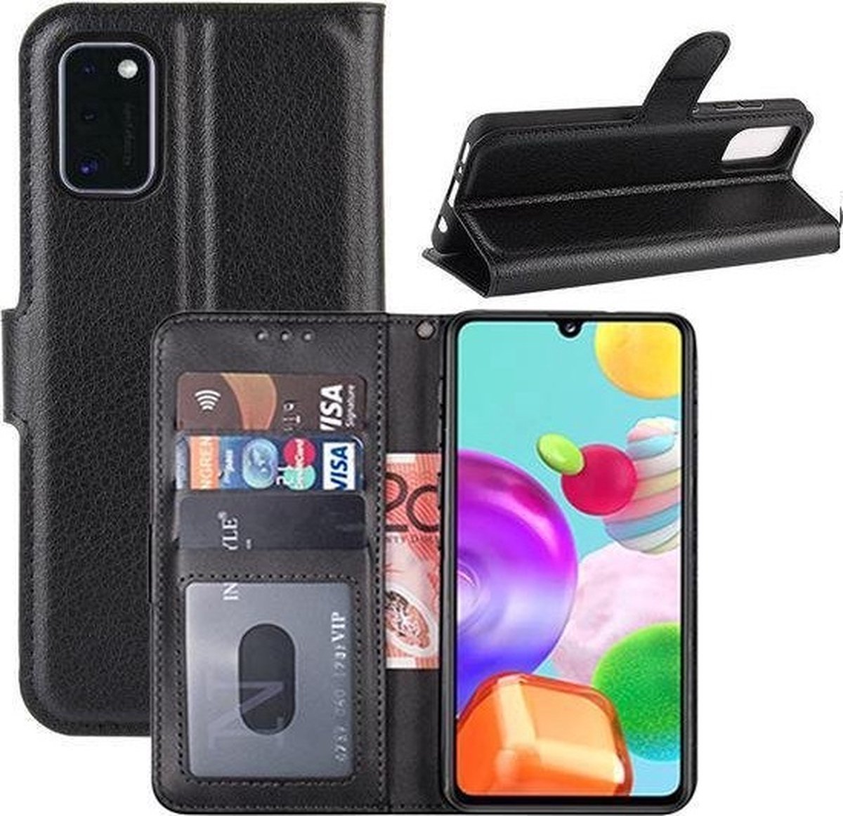 Samsung A41 Hoesje Met Pasjeshouder Bookcase Zwart