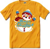 Merry christmas sneeuwpop - T-Shirt - Meisjes - Geel - Maat 12 jaar
