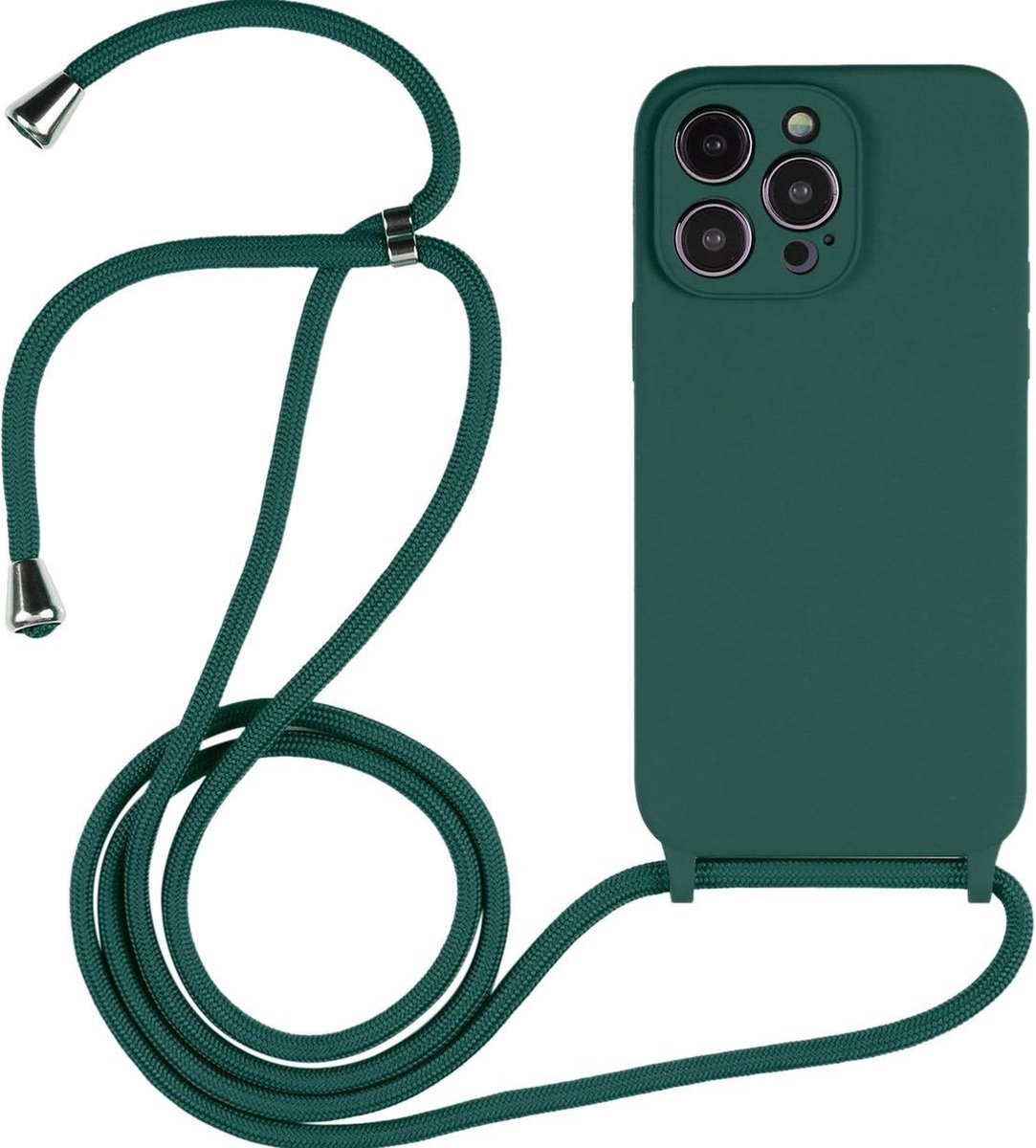 Mobigear Telefoonhoesje geschikt voor Apple iPhone 14 Pro Siliconen | Mobigear Lanyard Hoesje met koord - Donkergroen