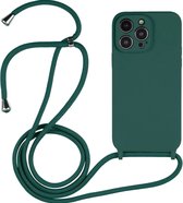 Mobigear Telefoonhoesje geschikt voor Apple iPhone 14 Pro Siliconen | Mobigear Lanyard Hoesje met koord - Dark Green | Groen